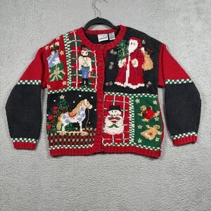 VTG Fashion Bug Womens M Ugly Christmas Cardigan Sweater Santa Nutcracker Horse